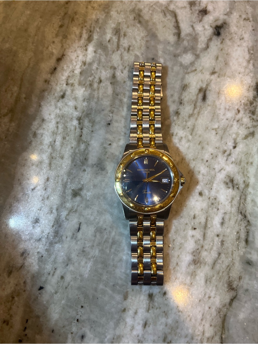 Raymond Weil Two-Tone Gold and Silver Bracelet Watch with Blue Dial